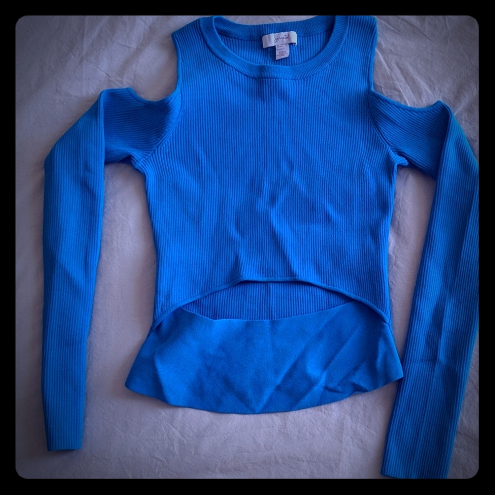 Turquoise cold shoulder sweater